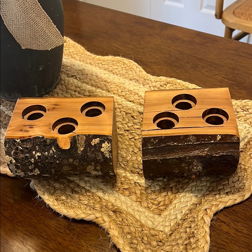 Rustic Wooden Candle Holders